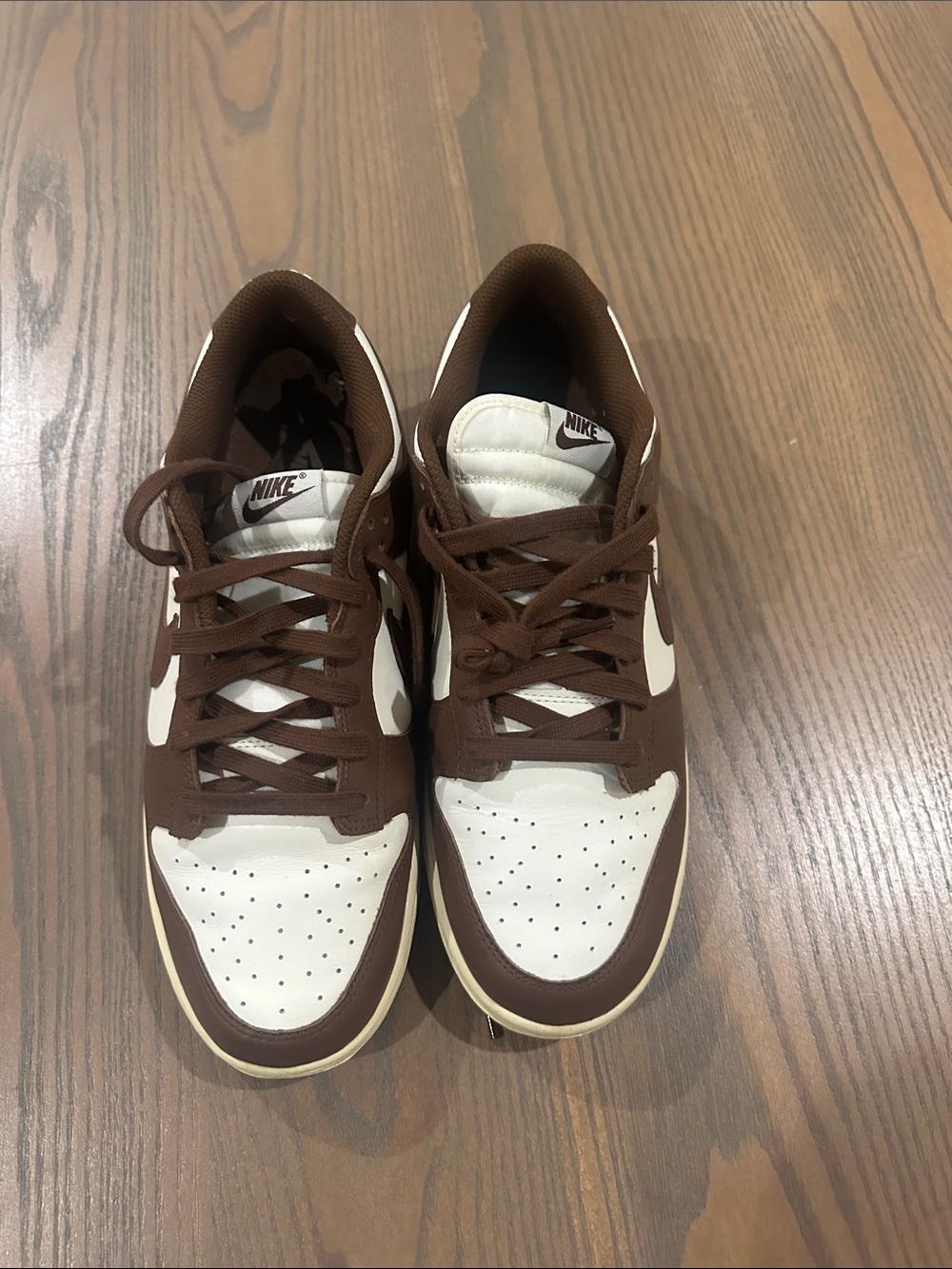 Nike Men’s Brown and White Dunk Low Sneakers with Cream Midsole